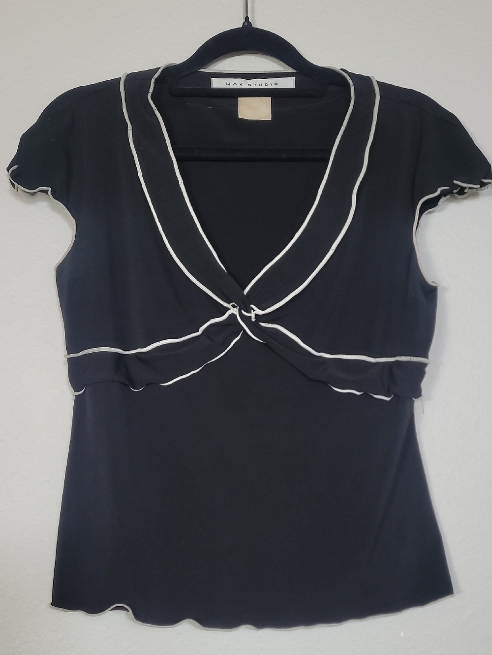 Y2K Max Studio Babydoll Cropped Top Size XS/S Black Lettuce Hem Whimsigoth 90s